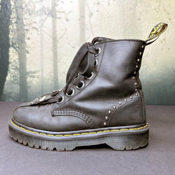 Dr Martens Gomez Combat Ankle Boots Black Moldova Leather Studded US 7 RARE - Picture 7 of 12